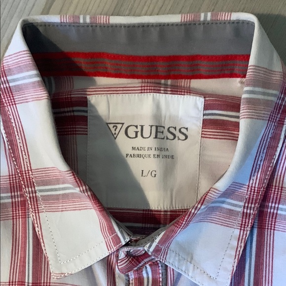 Guess Red and White Casual Button Down Shirt - Picture 2 of 5